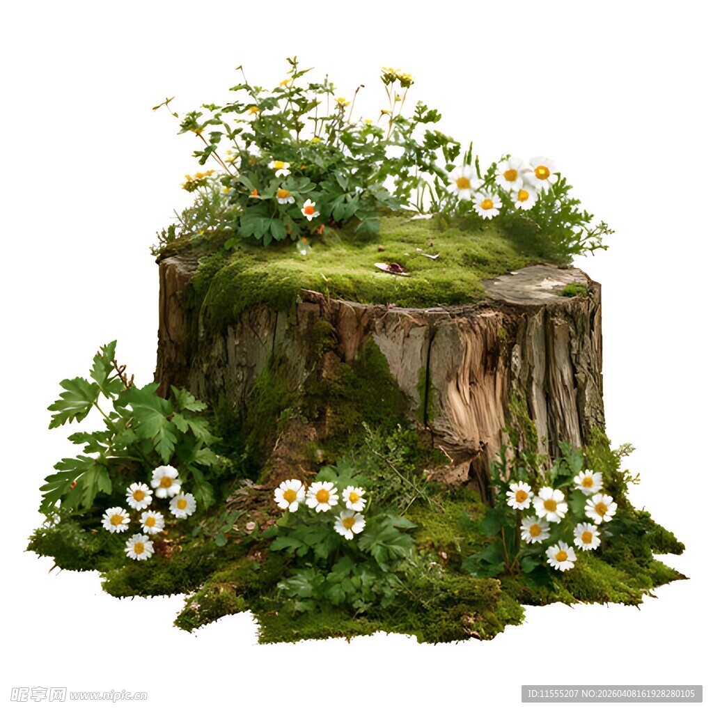 树桩上的清新花草景观