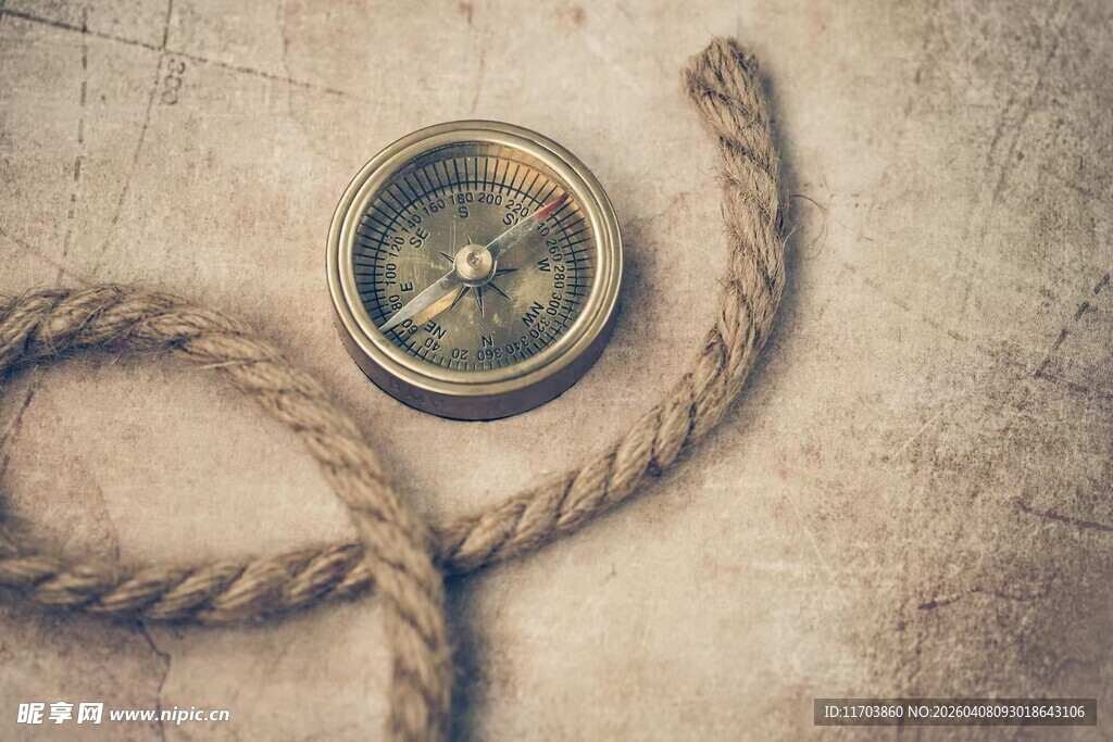 复古罗盘与绳索静物组合电脑壁纸