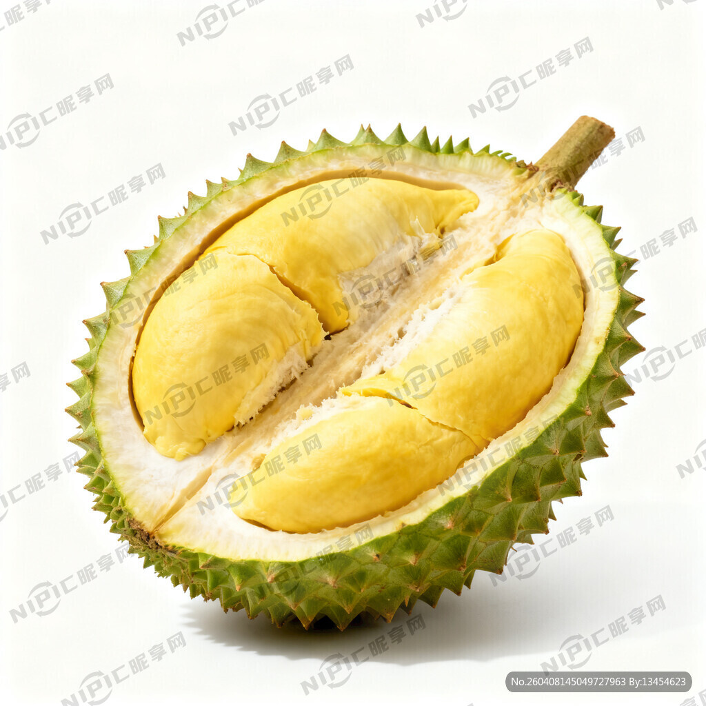 拨开一半的榴莲图 榴莲形状圆润