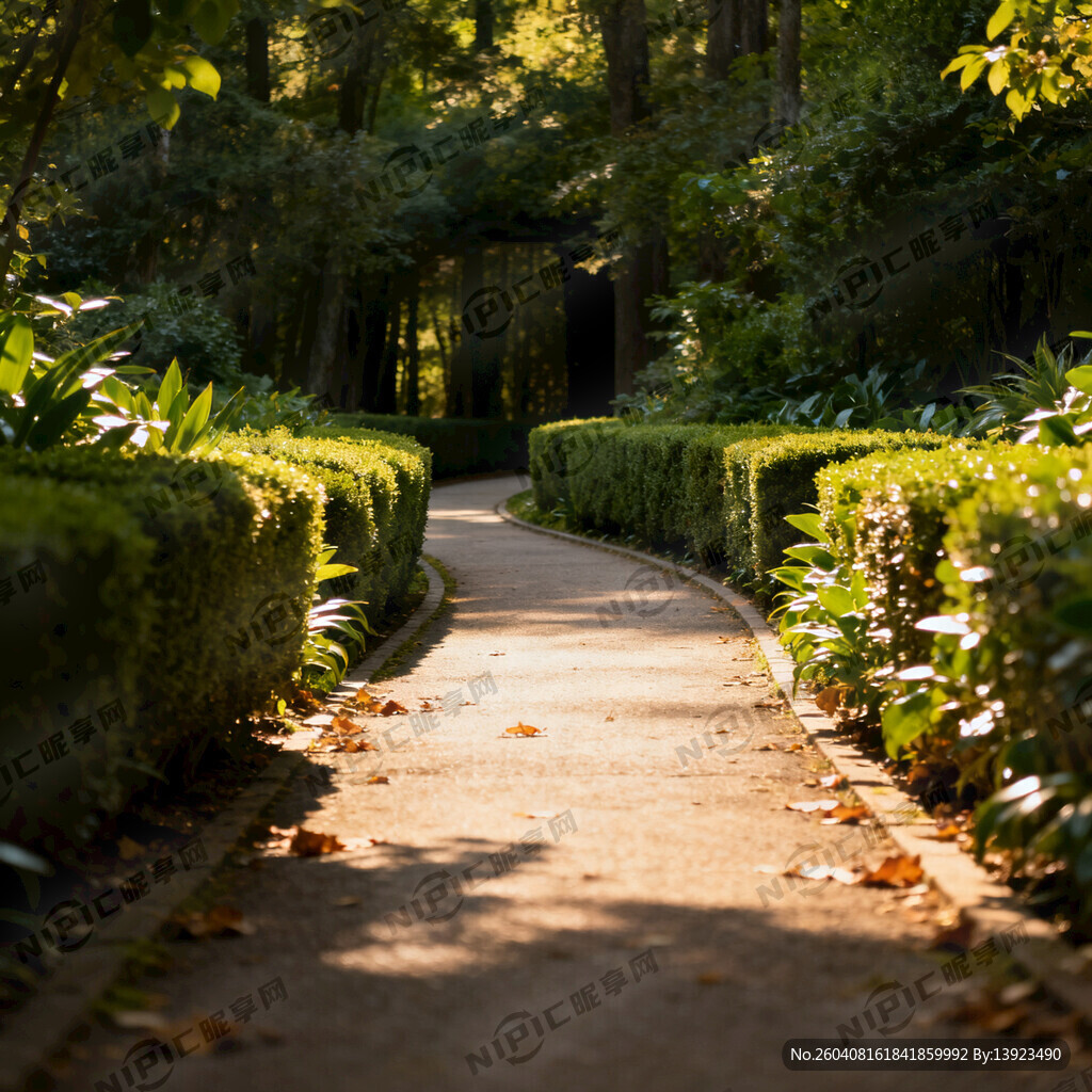 一条蜿蜒小路两边是城市植物通往