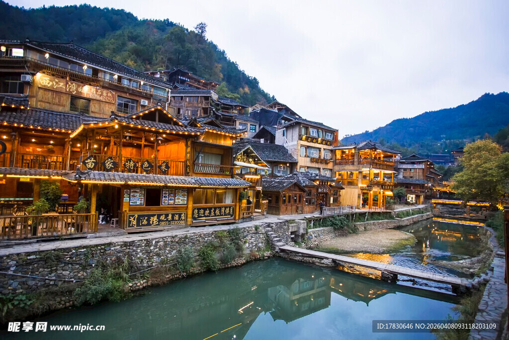 湘西水乡古村落夜景风光