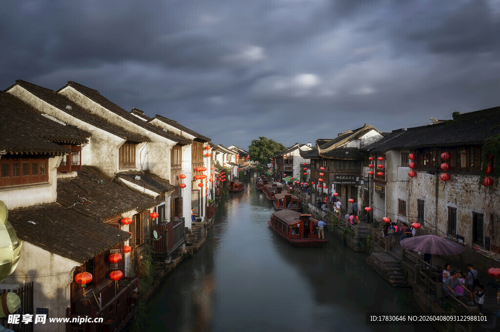 江南水乡古巷夜色美景