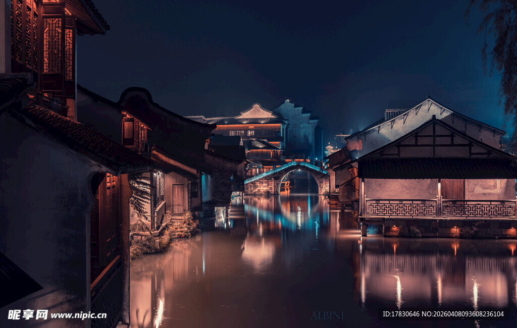 江南水乡夜景静谧迷人