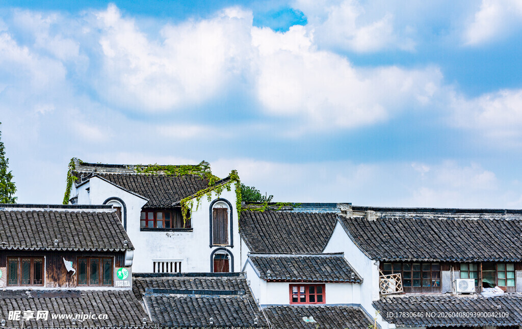 江南水乡古建筑屋顶景观