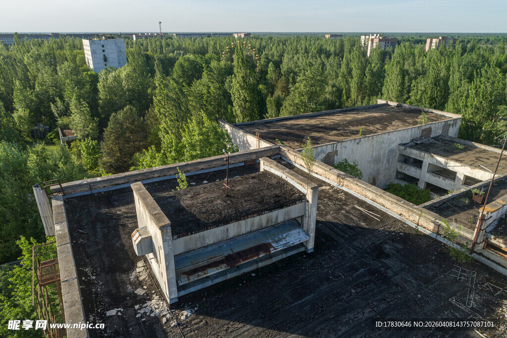 废弃建筑与周边葱郁树林