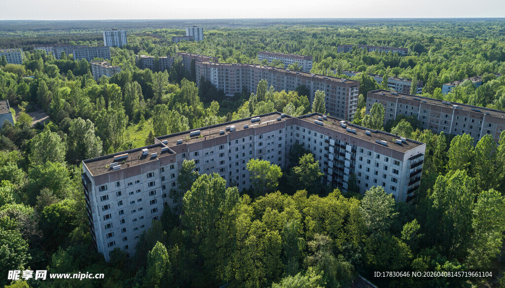 森林环绕的多层居民建筑群