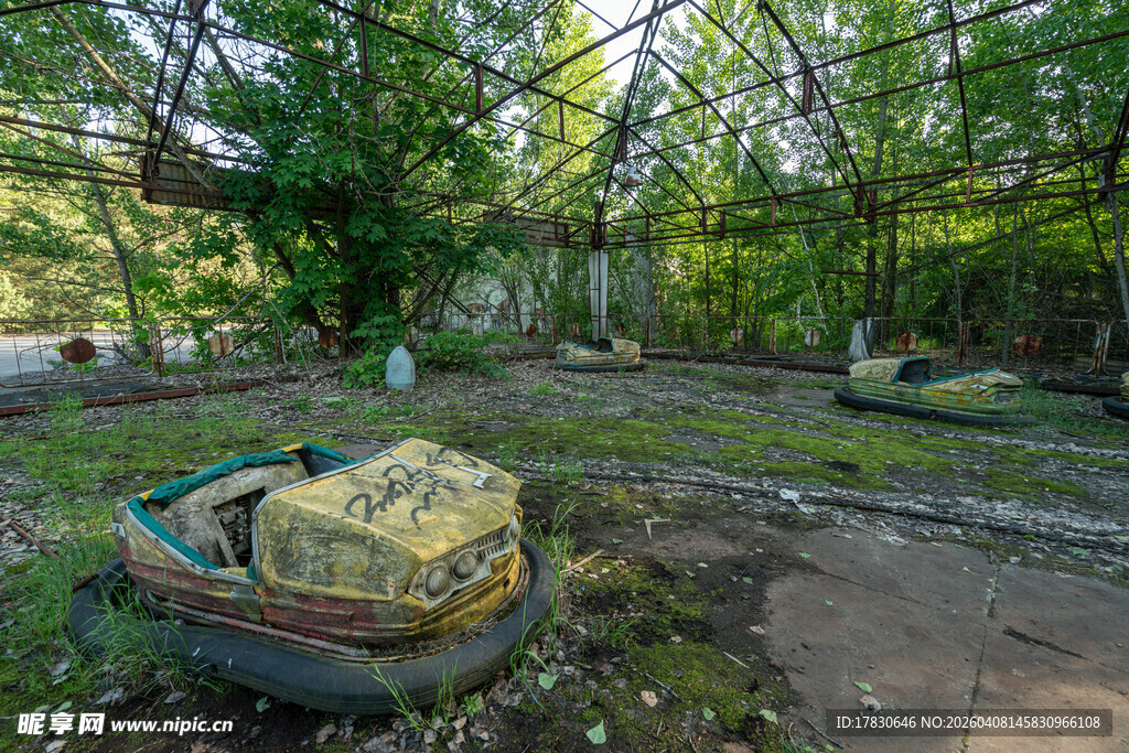 废弃花园中的破旧船只
