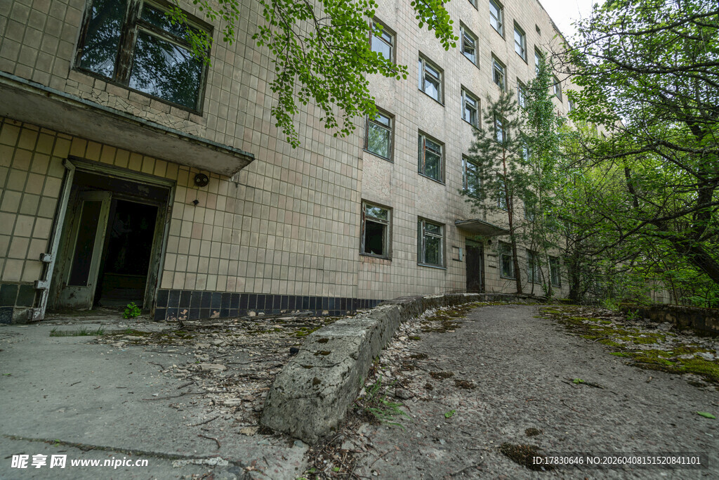 废弃楼房旁的荒芜景象