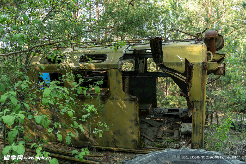 废弃丛林中的破旧机械