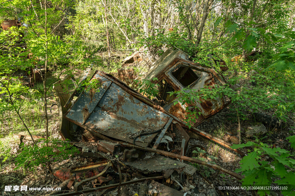 森林中废弃的金属残骸