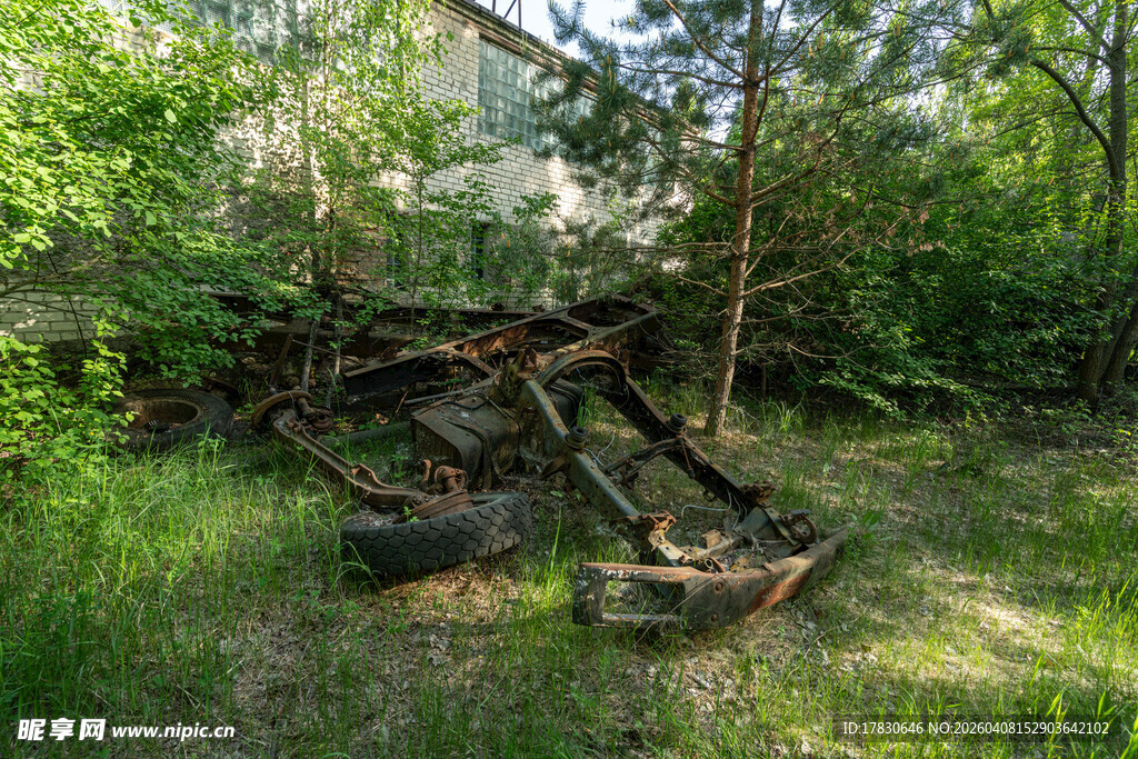 森林中的废弃机械残骸