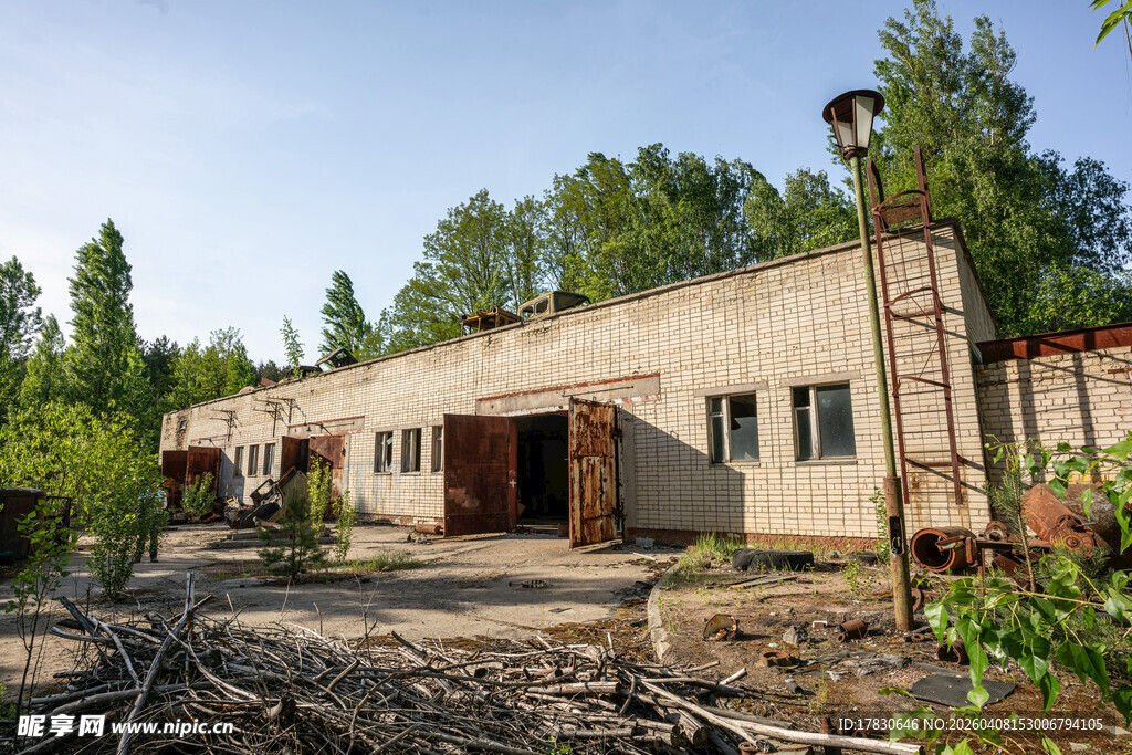 废弃厂房周边绿植环绕