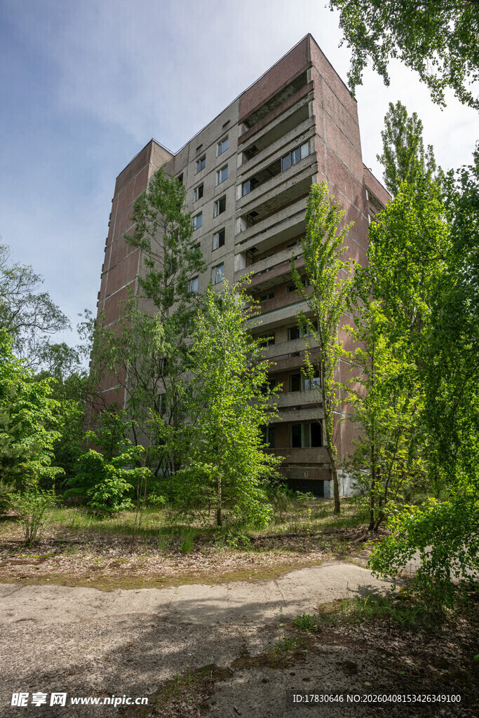 废弃高楼被绿植环绕