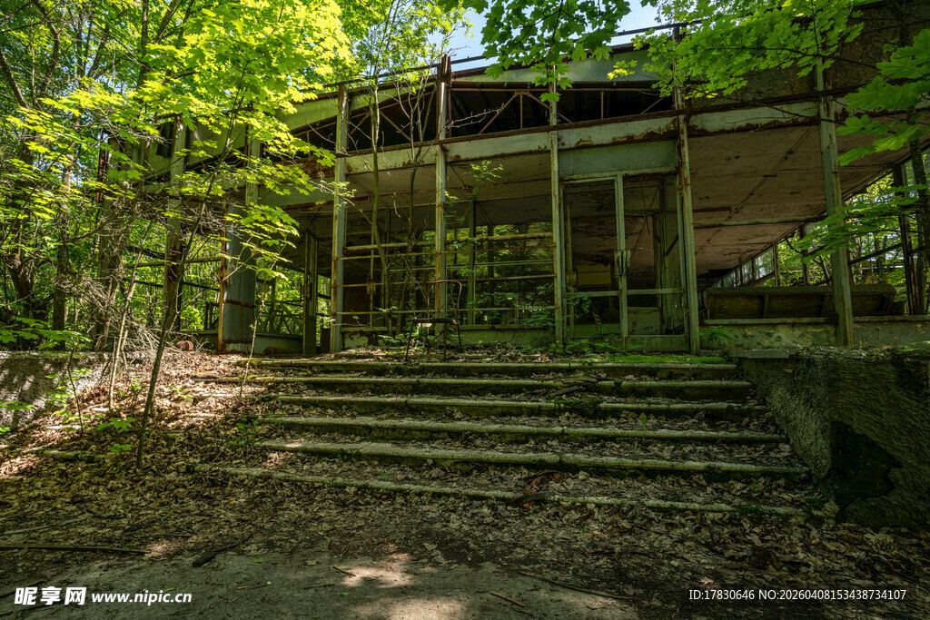 废弃林间建筑岁月痕迹