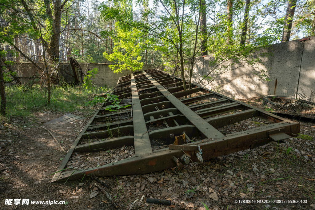 废弃铁轨藏身林间小道