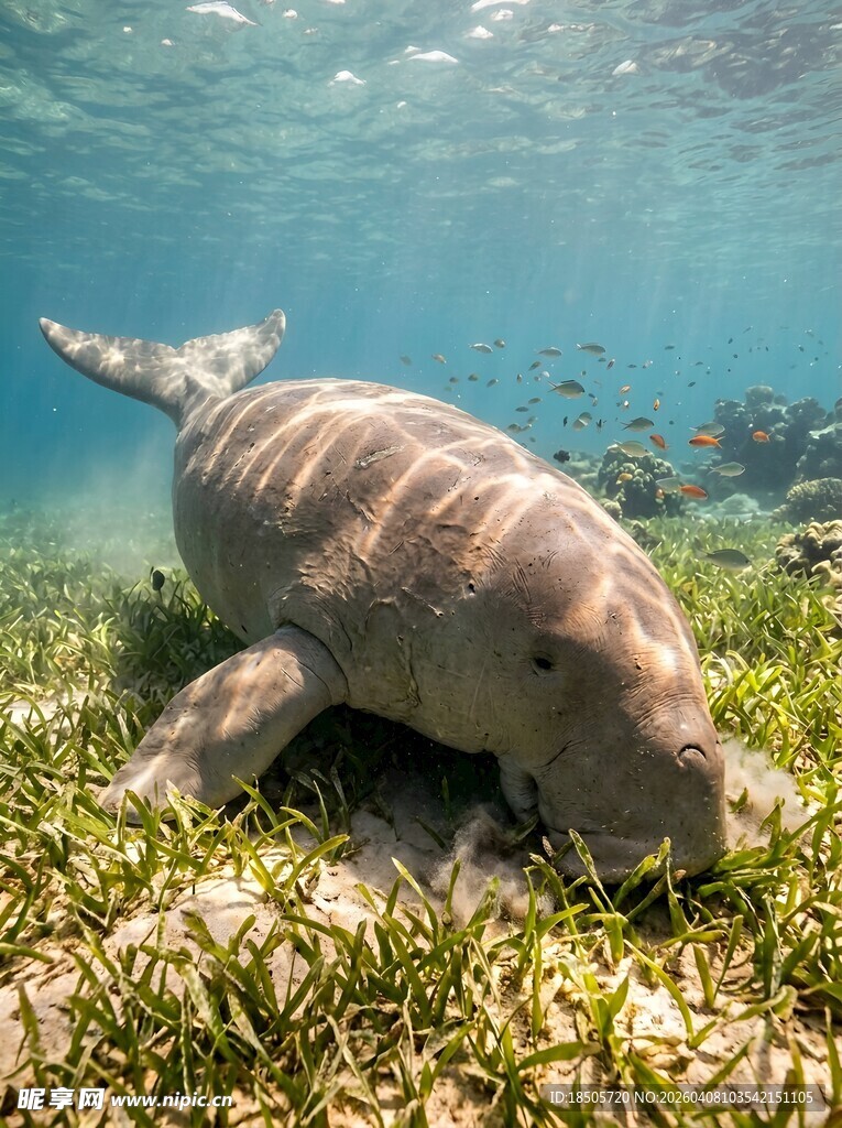 海牛在海草中觅食