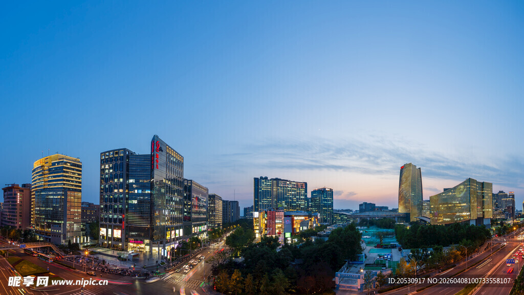 北京海淀中关村商圈夜景全景高视