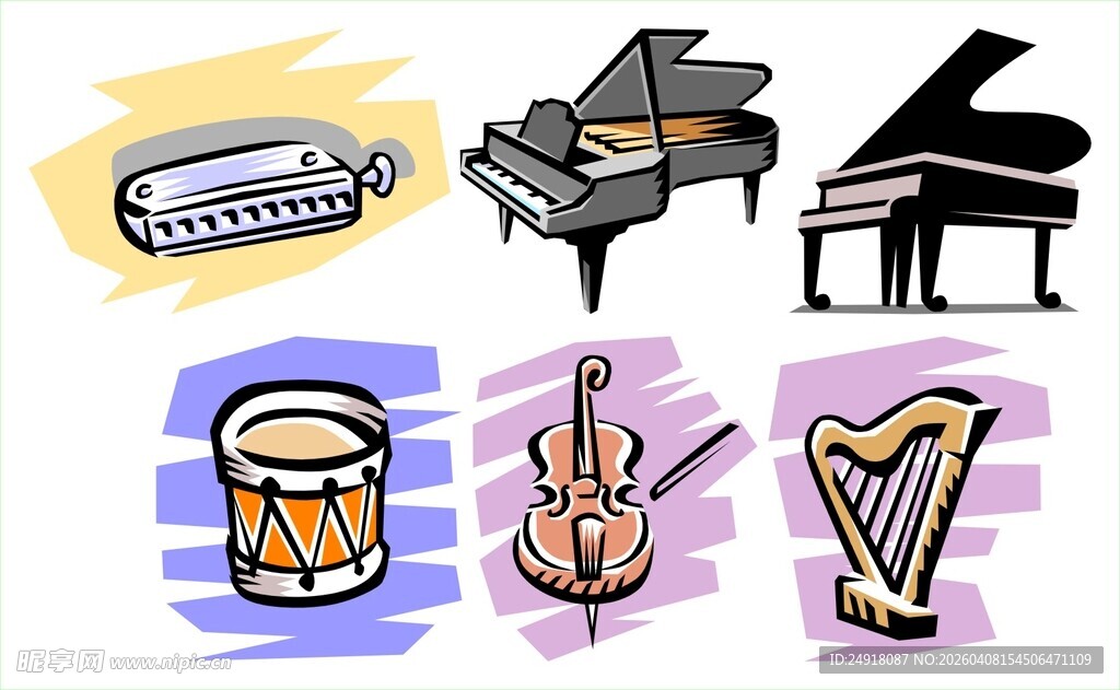 多彩矢量乐器插画展示