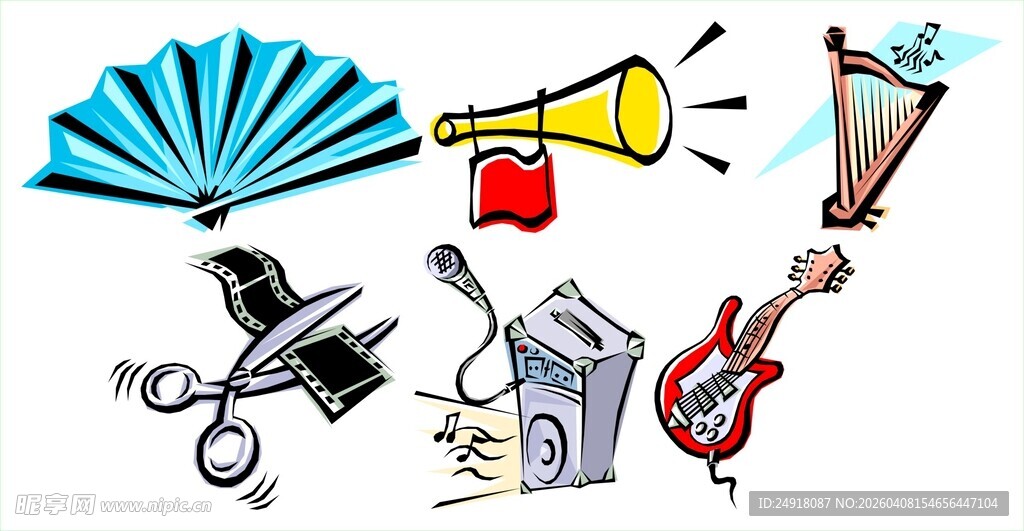 多样矢量乐器与道具展示