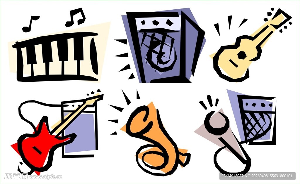 多彩音乐乐器手绘图标