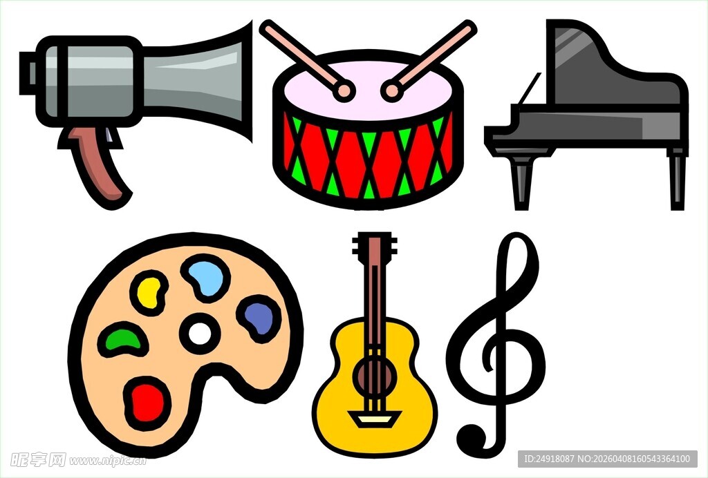 多样艺术乐器与绘画工具