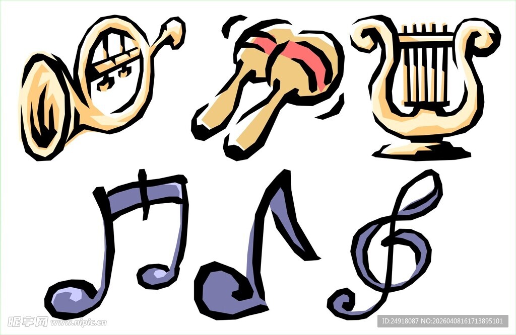 多样乐器与音乐符号集合