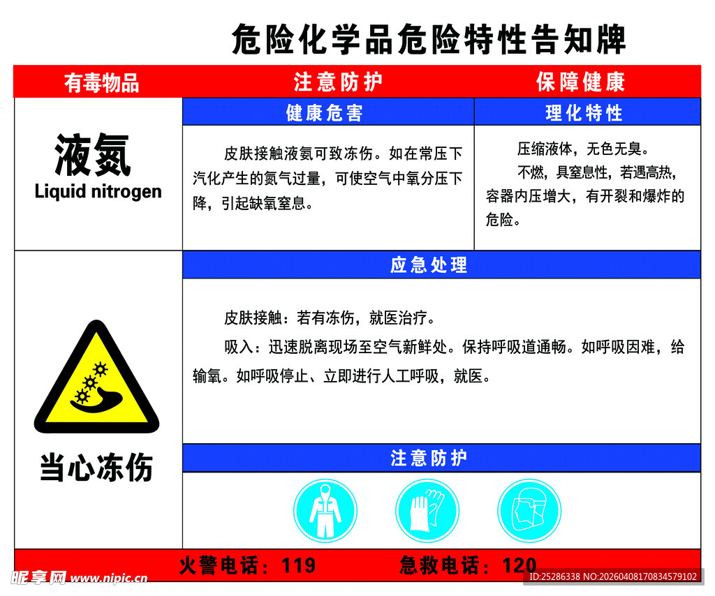 液氮危险化学品特性告知牌