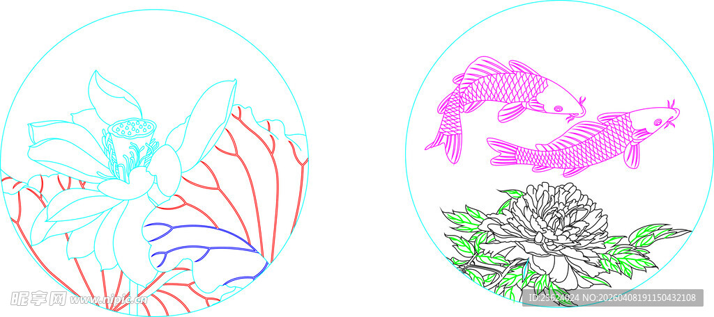 牡丹鱼  荷花   玄关图  