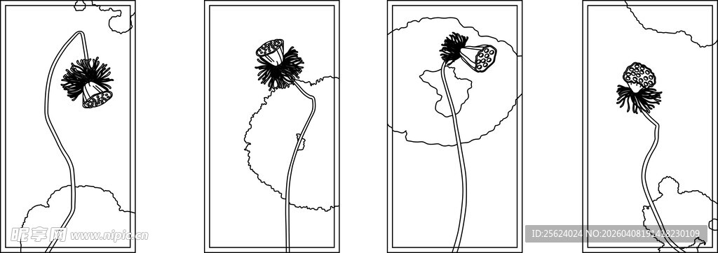 荷花矢量图  线条