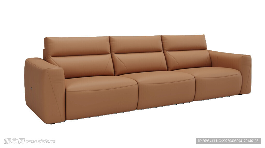 棕色现代简约三人皮沙发