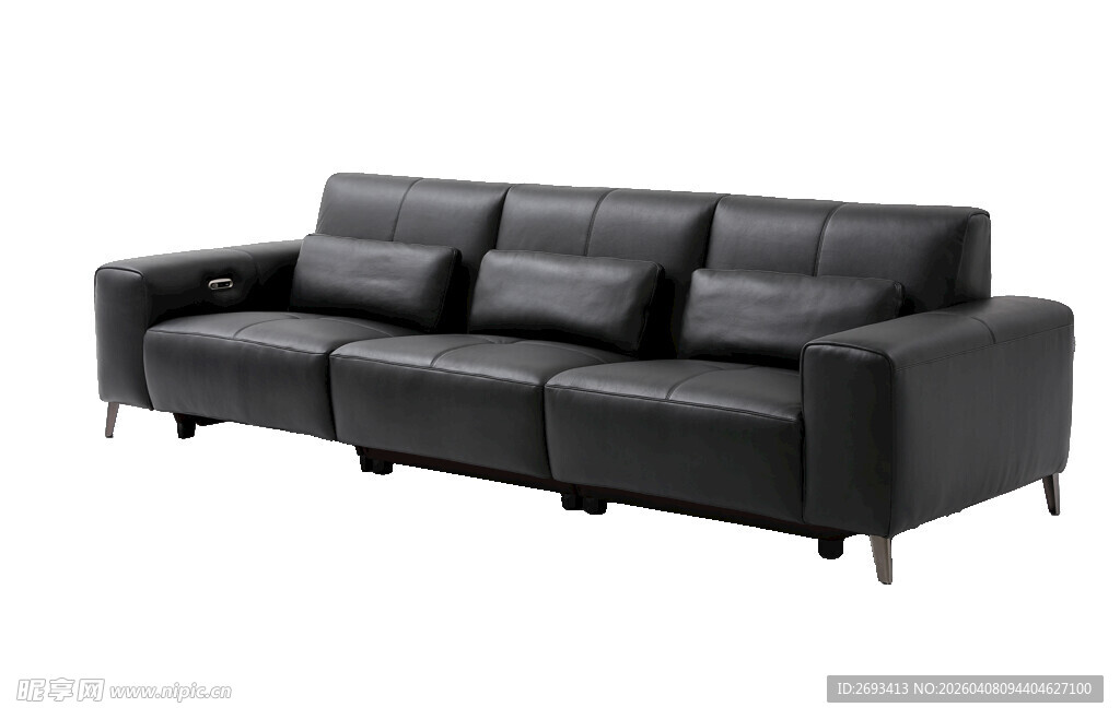 黑色现代风格三人位沙发