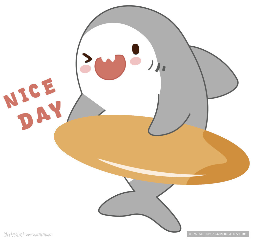 可爱鲨鱼手持圆盘送祝福