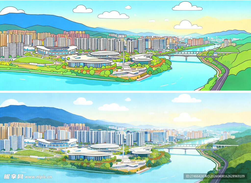 三明城市河畔风光全景图三明地标