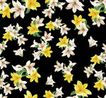 黑色背景上的黄白花卉图案