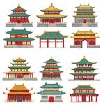 中式传统古建筑矢量图