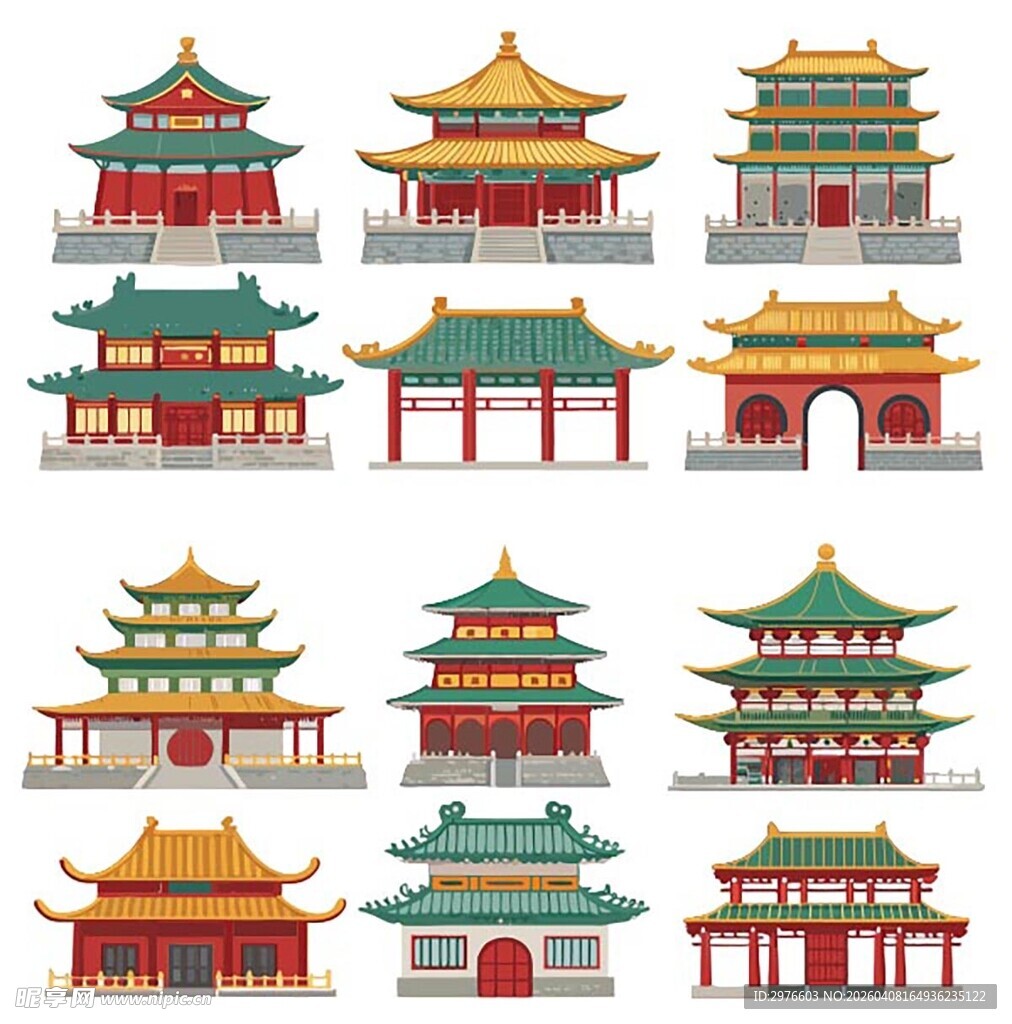 中式传统古建筑矢量图