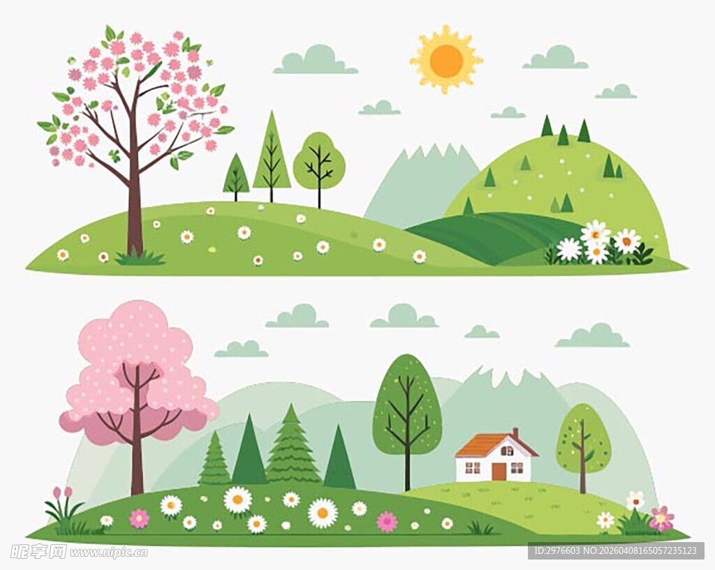 春日田园风光插画