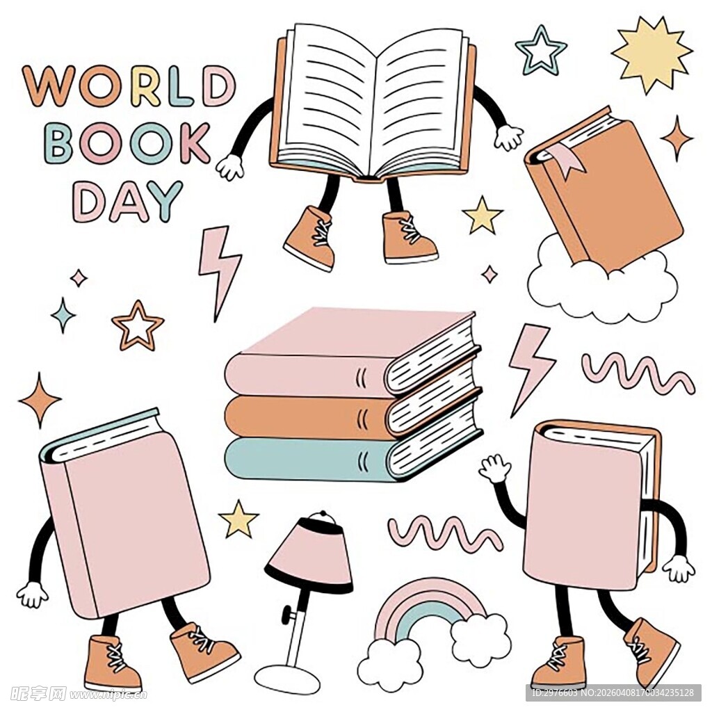 可爱卡通风格的书本插画