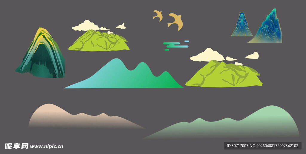 卡通风格山峦风景插画