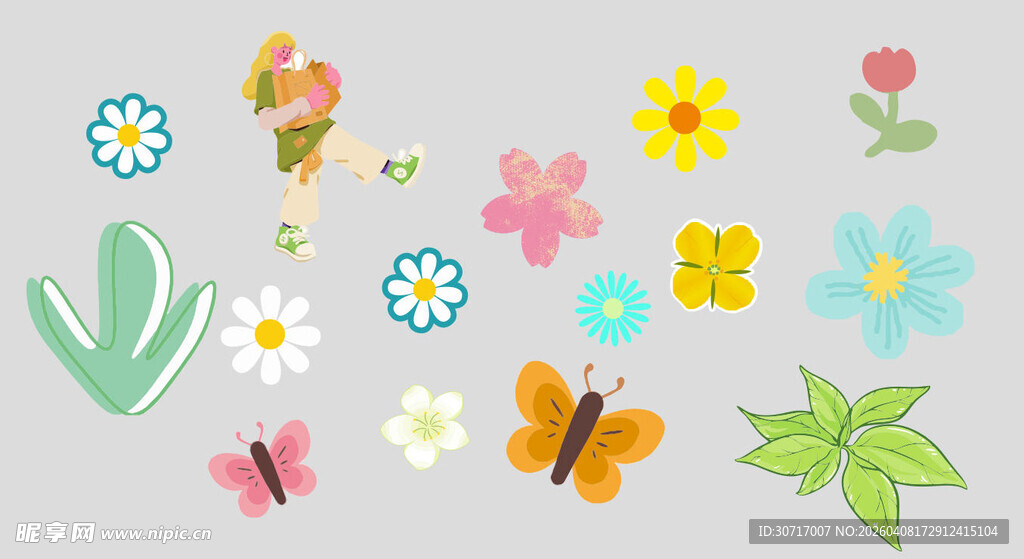 多彩花卉昆虫装饰图案