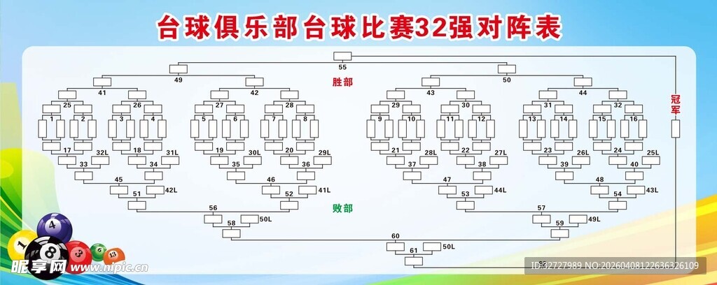 台球俱乐部台球比赛32强对阵表