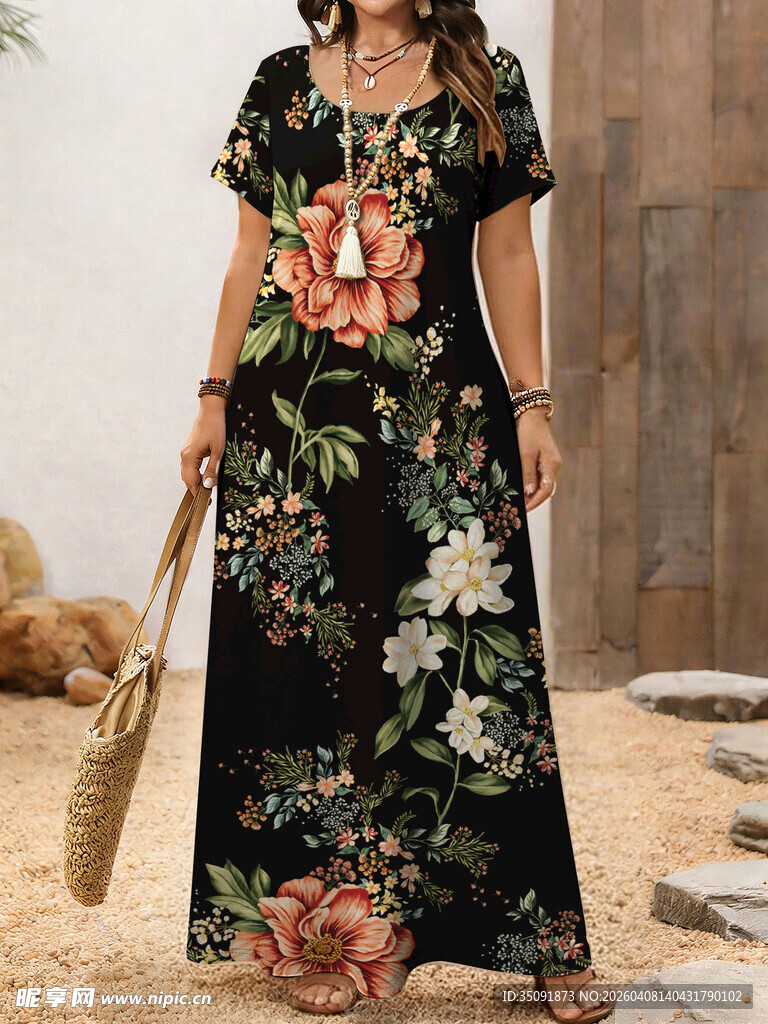 印花长裙尽显优雅气质