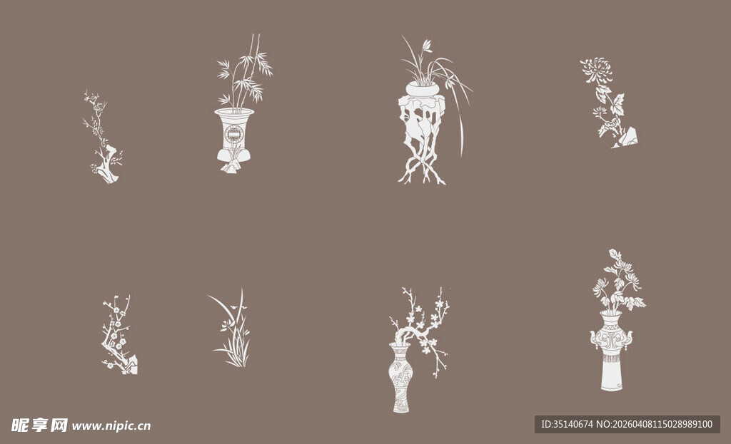 简约白色花卉图案设计元素