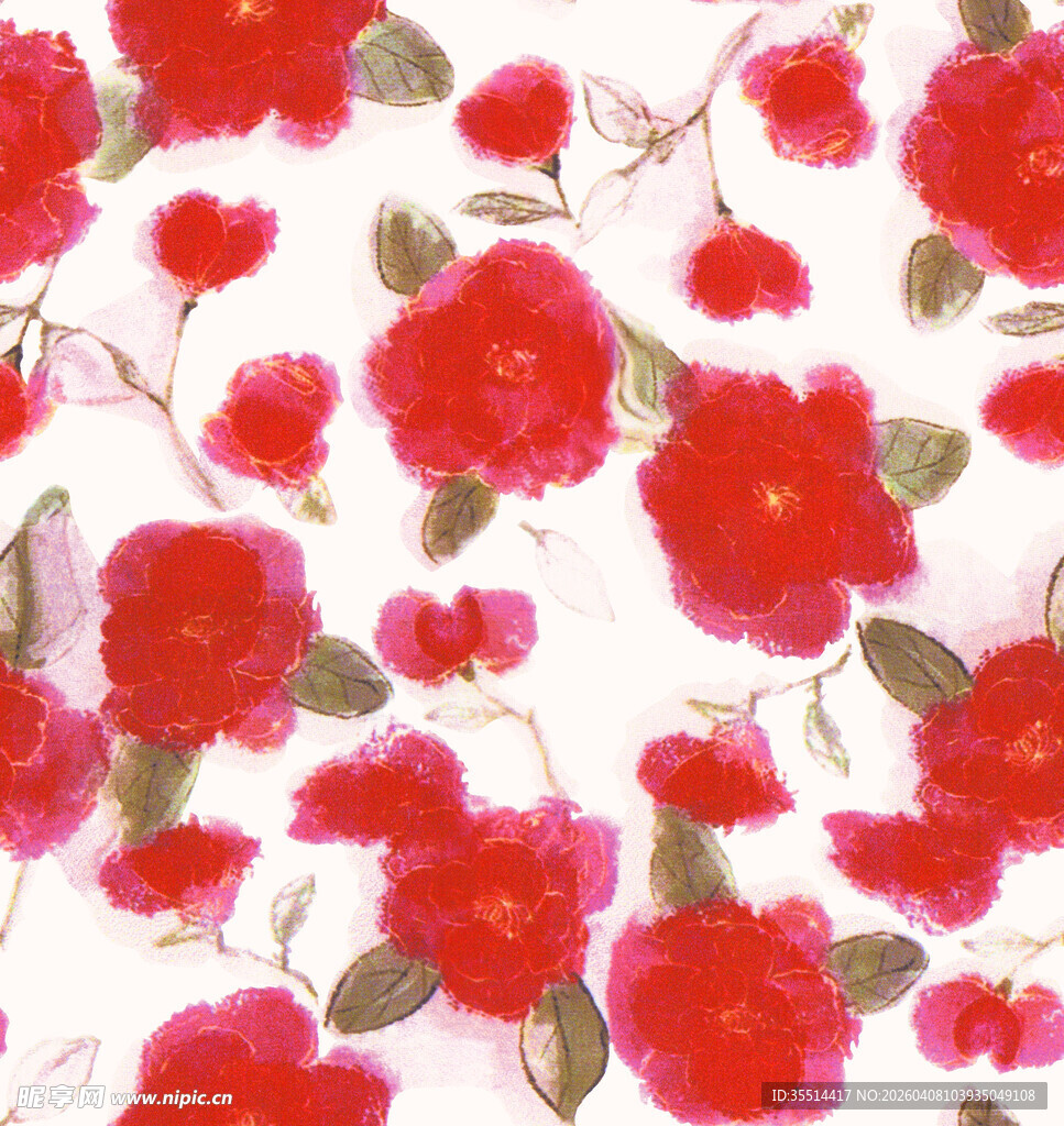 红色花卉图案布料纹理