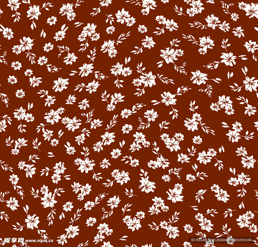 棕底白花碎花布料图案
