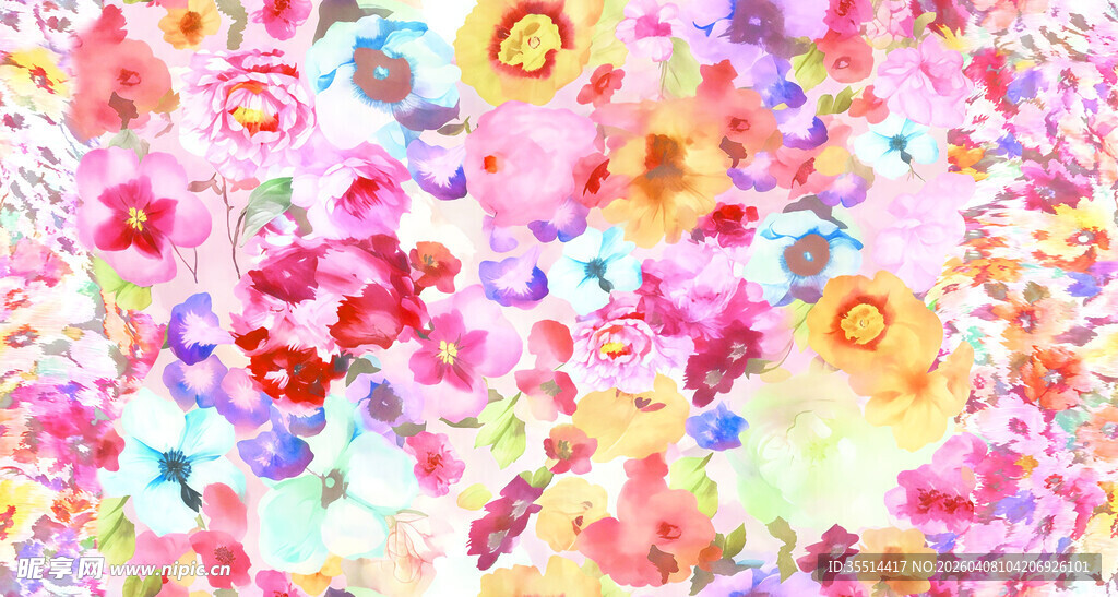 梦幻多彩花卉水彩图案