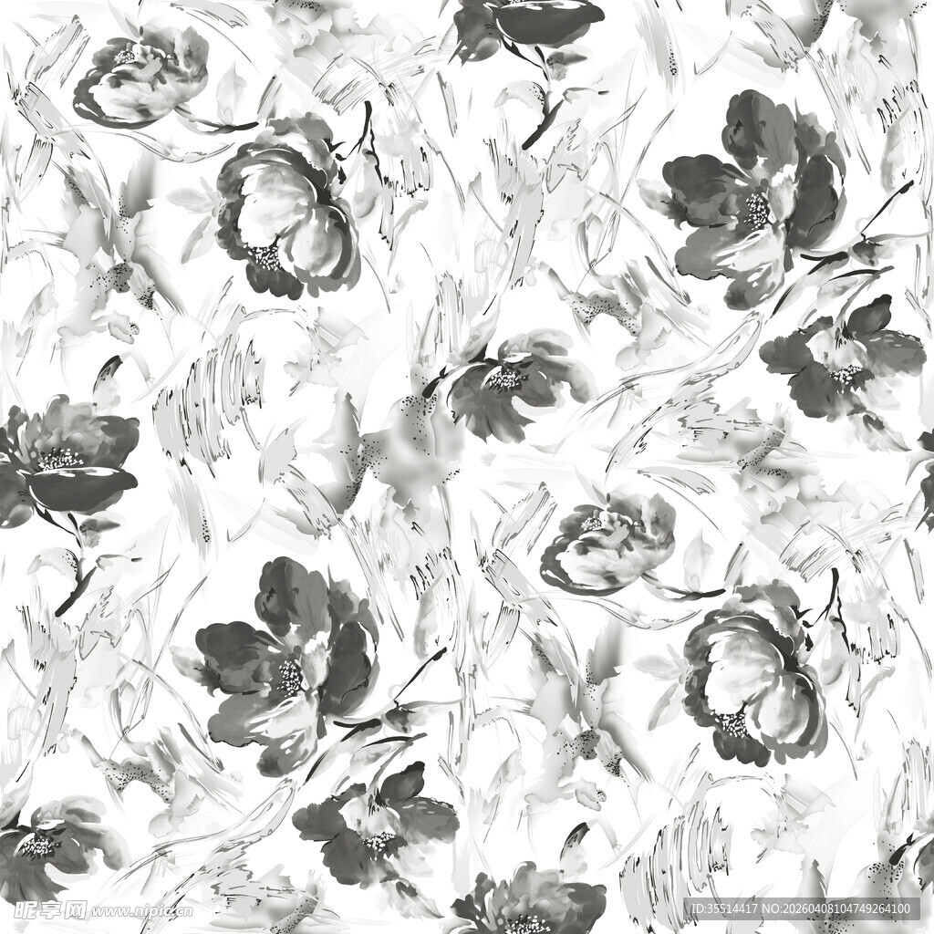 黑白花卉图案纹理背景
