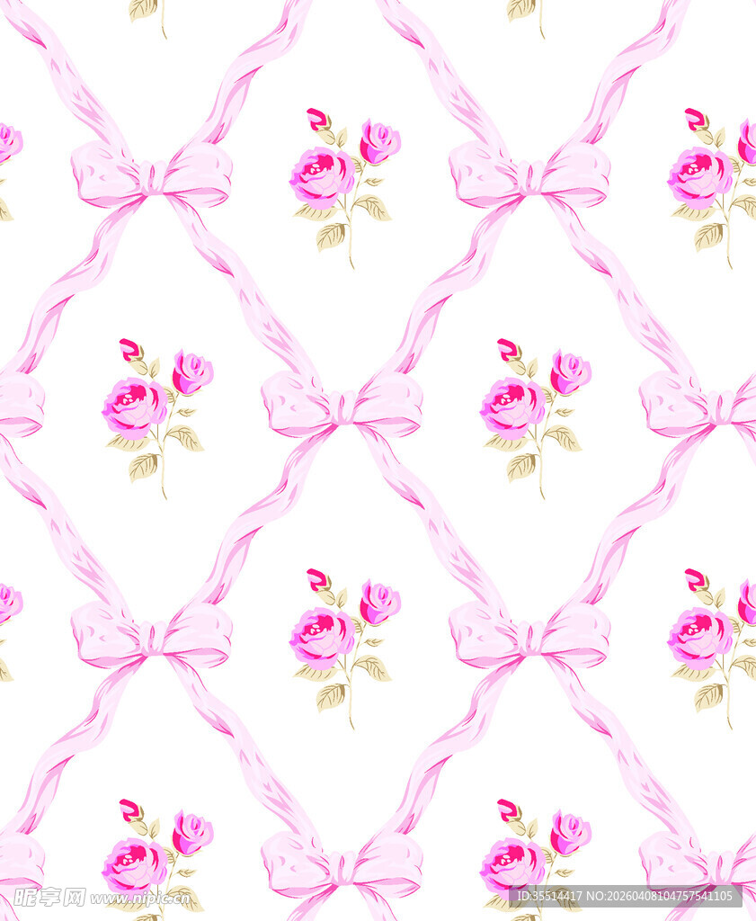 粉色蝴蝶结花朵无缝图案