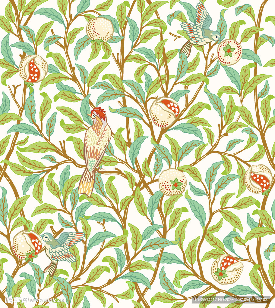 花鸟绿植图案的精美壁纸