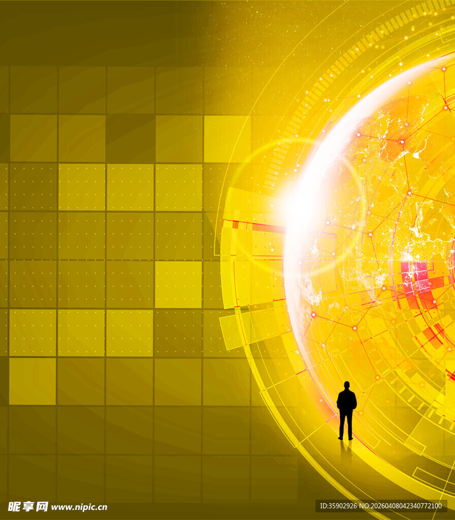 金色背景下的孤独人影